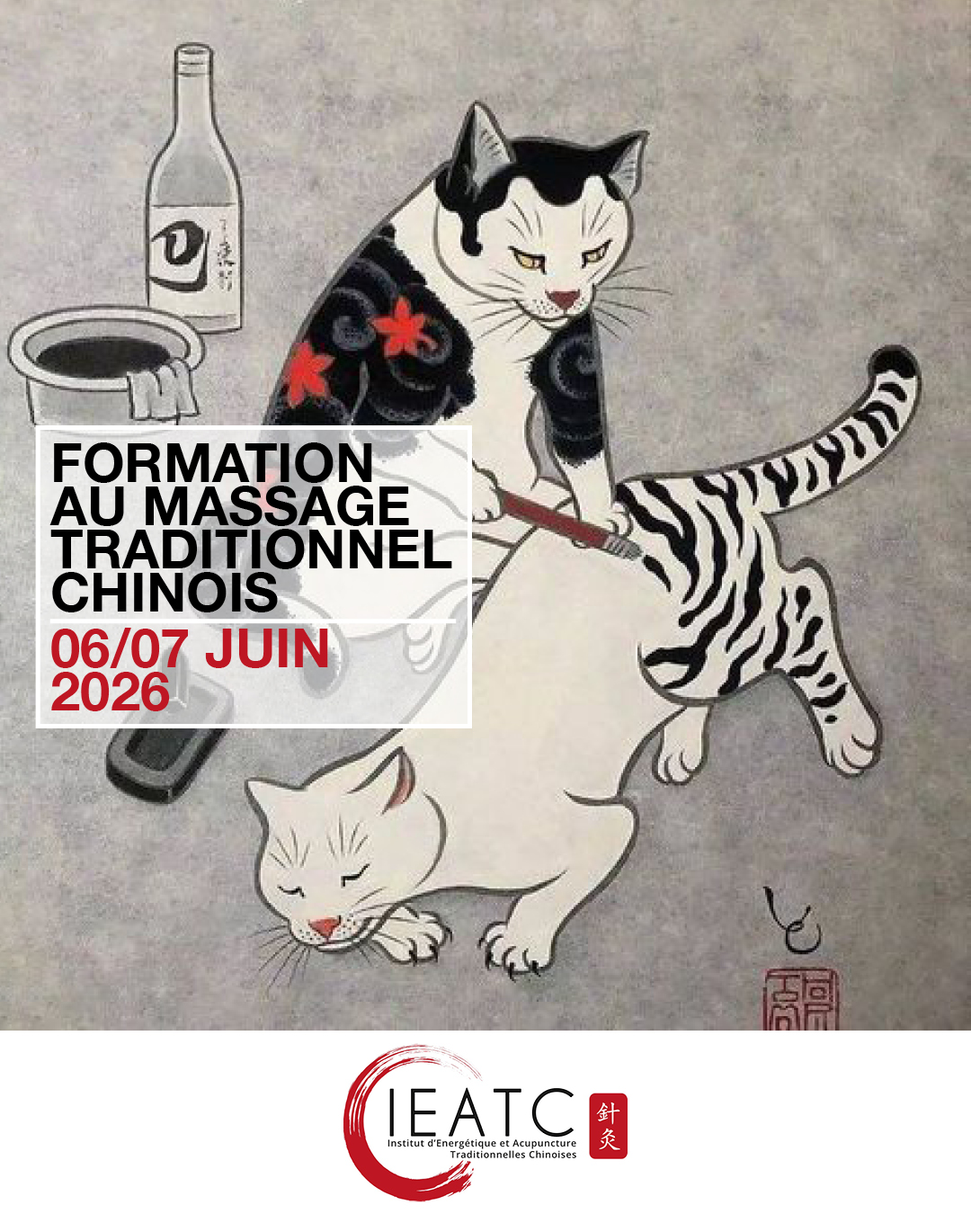 Affiche représentant deux chat dont 1 qui masse l'autre
